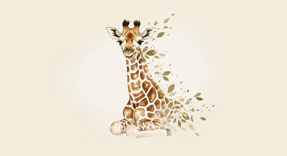 Kids-Mundo flat artwork preview of the watercolour baby giraffe wall mural design