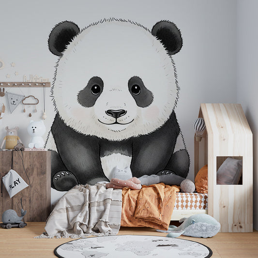 Kids-Mundo panda wall mural styled in a kids bedroom, adding a calm artistic panda sketch.