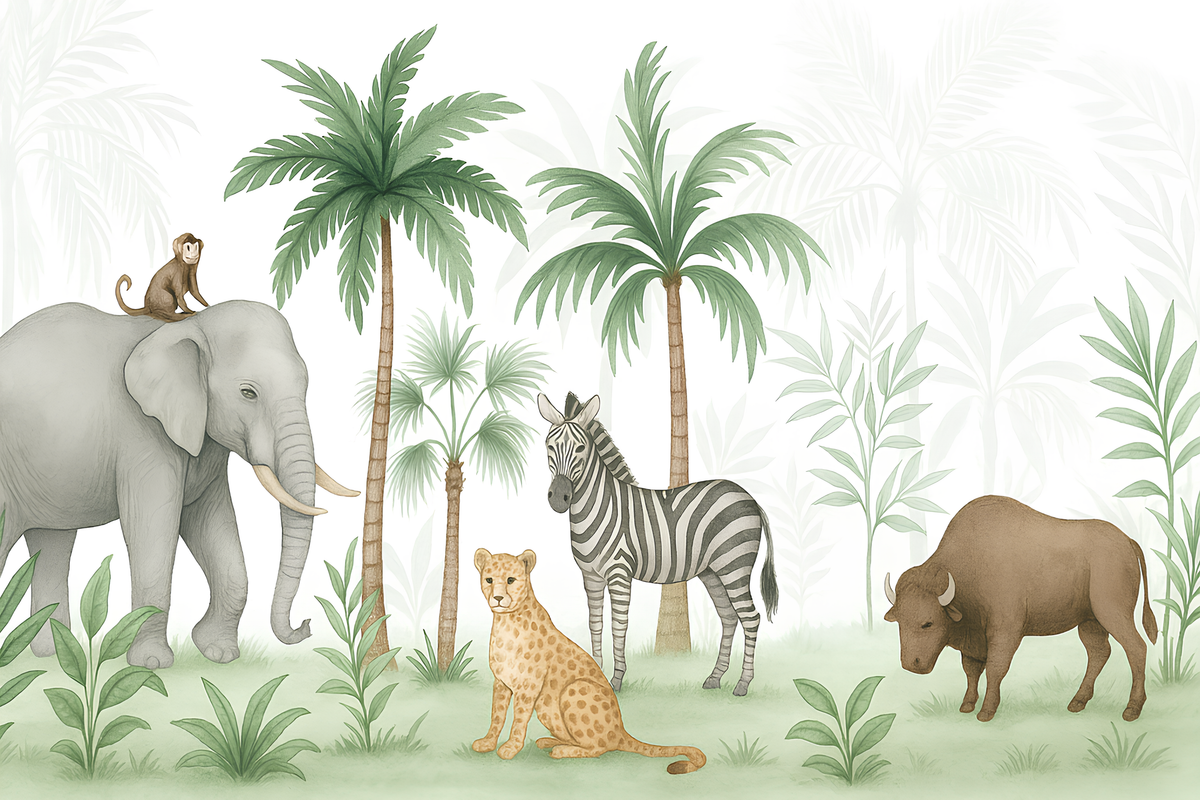 Watercolour Safari Animals Wall Mural