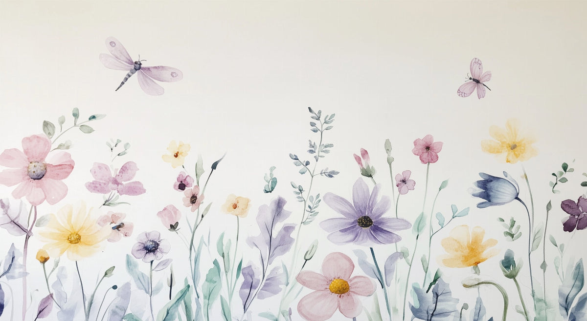 Watercolour Wildflower & Dragonfly Wall Mural