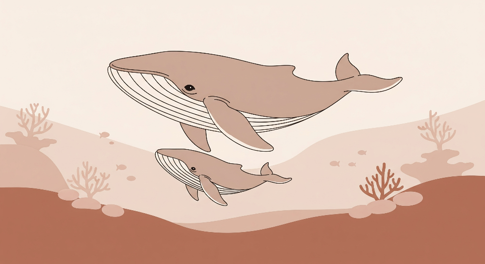 Whale and Calf Ocean Wall Mural