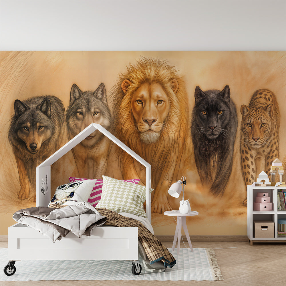 Safari animals wallpaper creating adventurous nursery atmosphere with wildlife theme