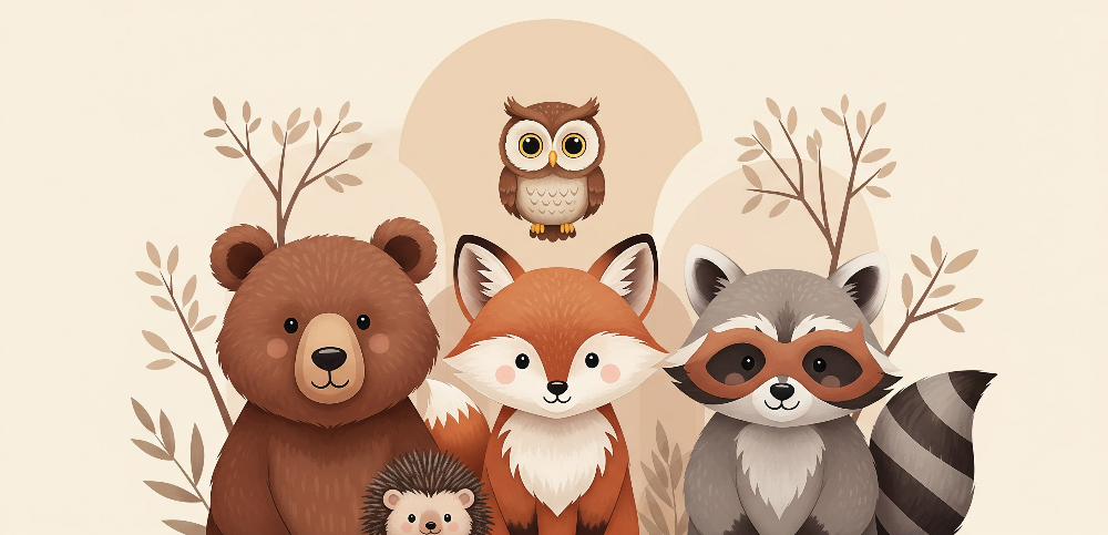 Bear, Fox and Friends Woodland Portrait Wall Mural