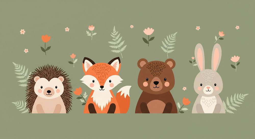 Cute Woodland Animals Wall Mural