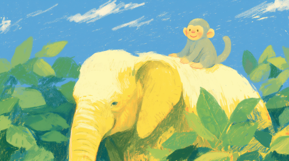 Yellow Elephant and Baby Monkey Jungle Wall Mural