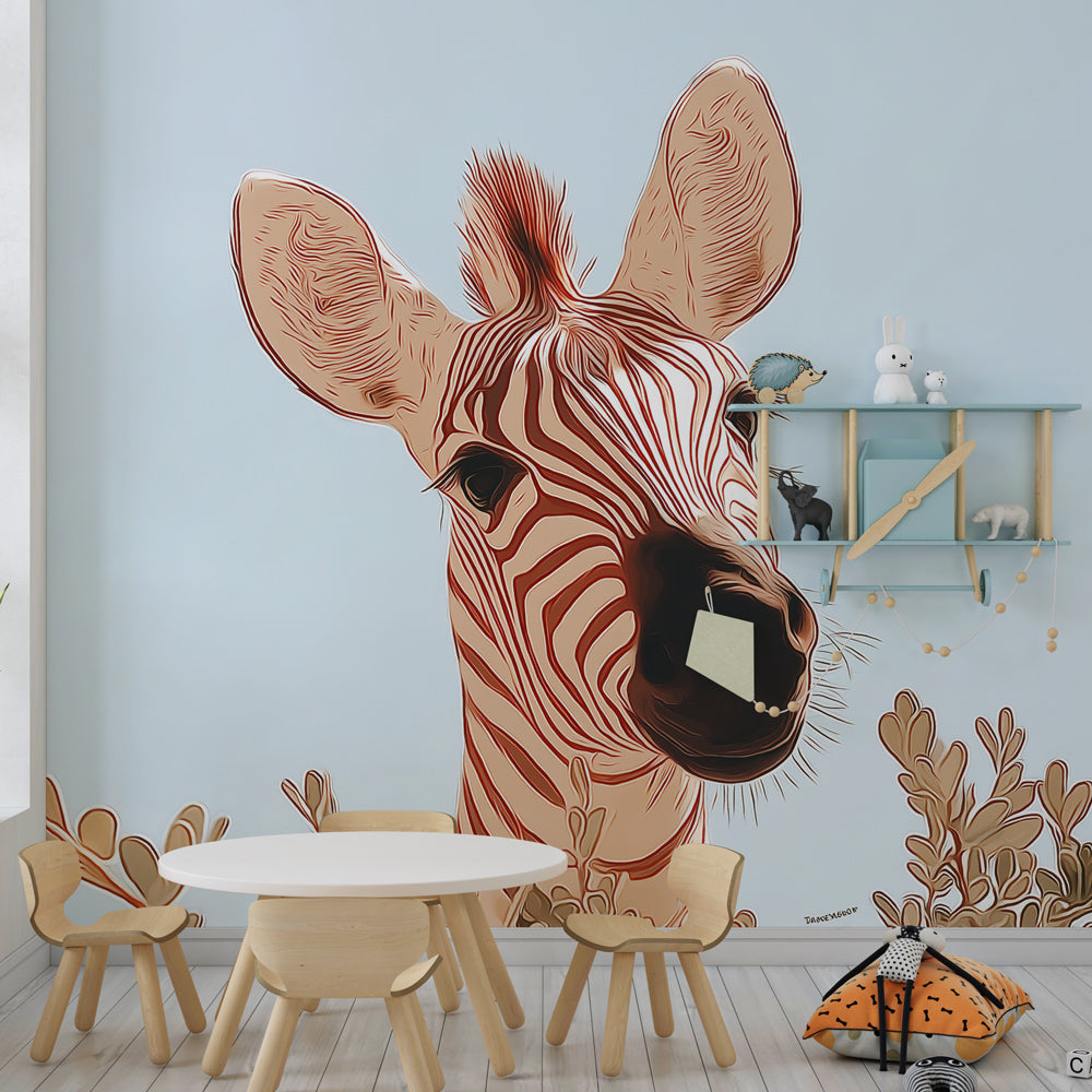 Safari zebra wallpaper creating adventurous atmosphere in children's bedroom decor