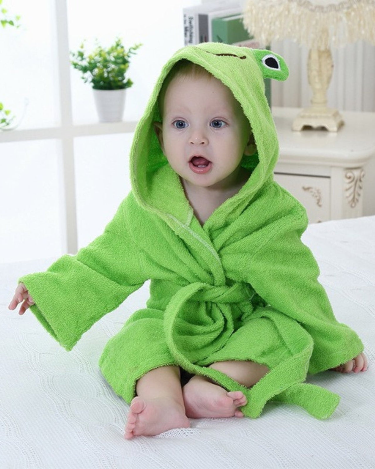 Baby Cotton Bathrobe | Soft Green Frog Design