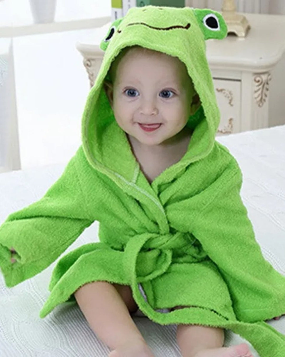 Baby Cotton Bathrobe | Soft Green Frog Design