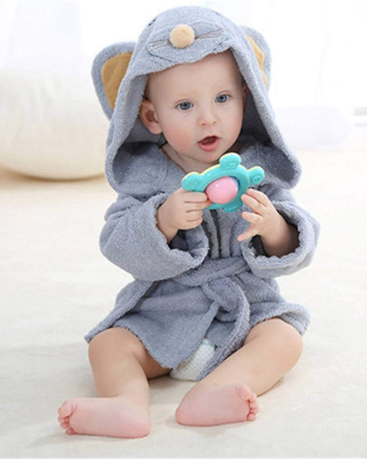 Gray Cotton Baby Bathrobe | Soft, Absorbent, Adorable Design