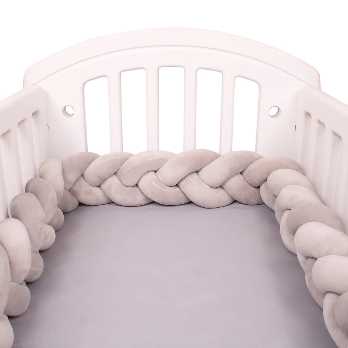 Gray Braided Bed Bumper | Soft Cotton Safety Barrier