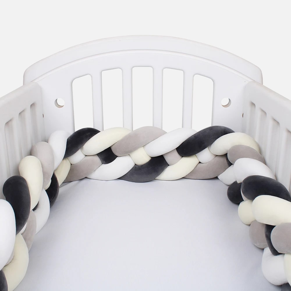 Braided Crib Bumper | Soft Black and White Design