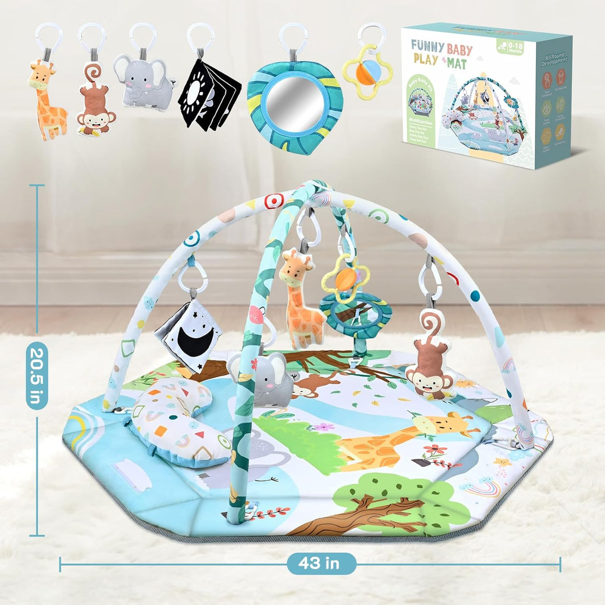 Baby Play Mat with Toys | Soft, Breathable, Washable Design