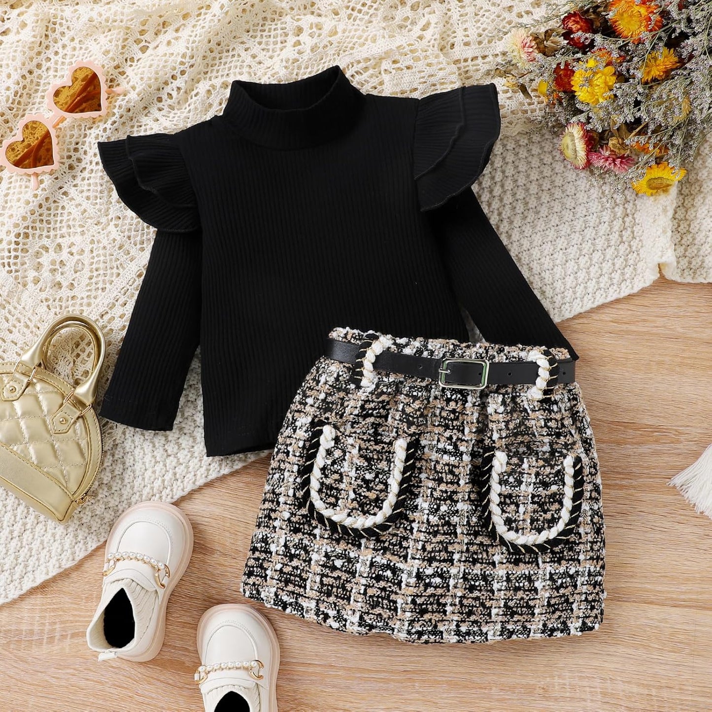 Knitted Turtleneck Skirt Set | Warm Cotton Outfit for Winter