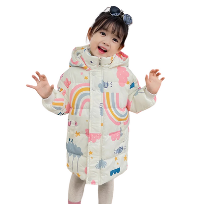 Warm Hooded Coat for Kids | Soft, Playful Cloud Prints