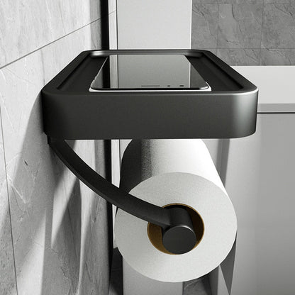 Black Metal Toilet Paper Holder | Wall-Mounted Shelf for Essentials