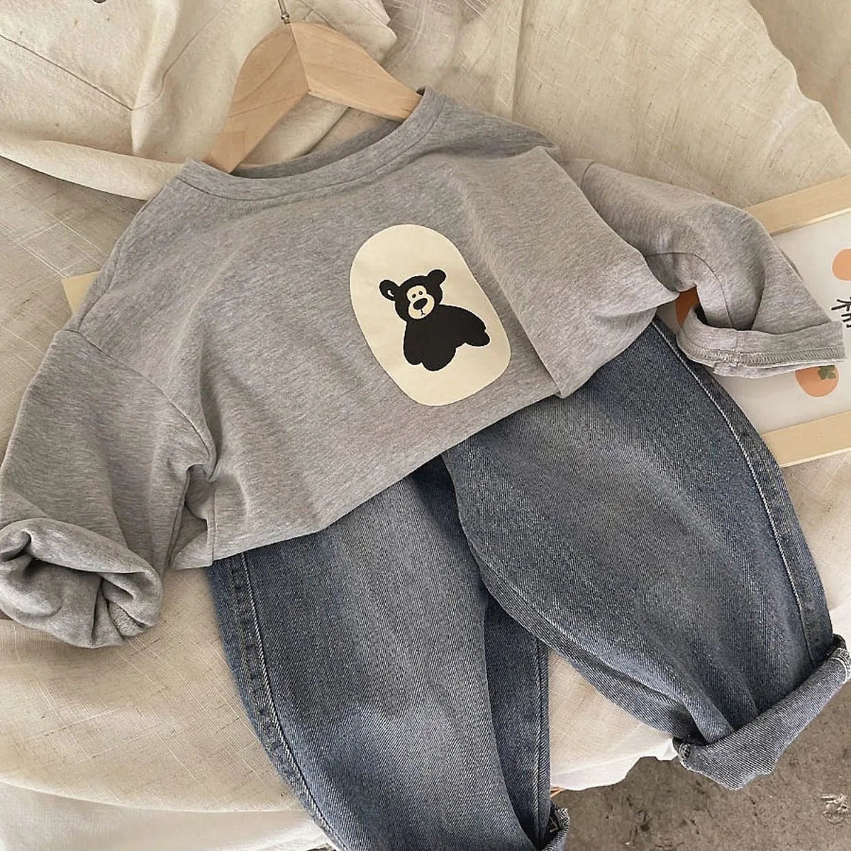 Mini Bear Print Sweater | Comfy Casual Cotton Design
