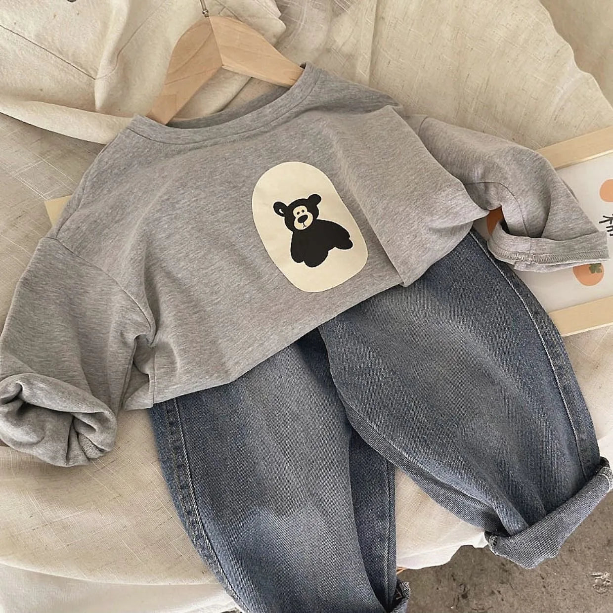 Mini Bear Print Sweater | Comfy Casual Cotton Design