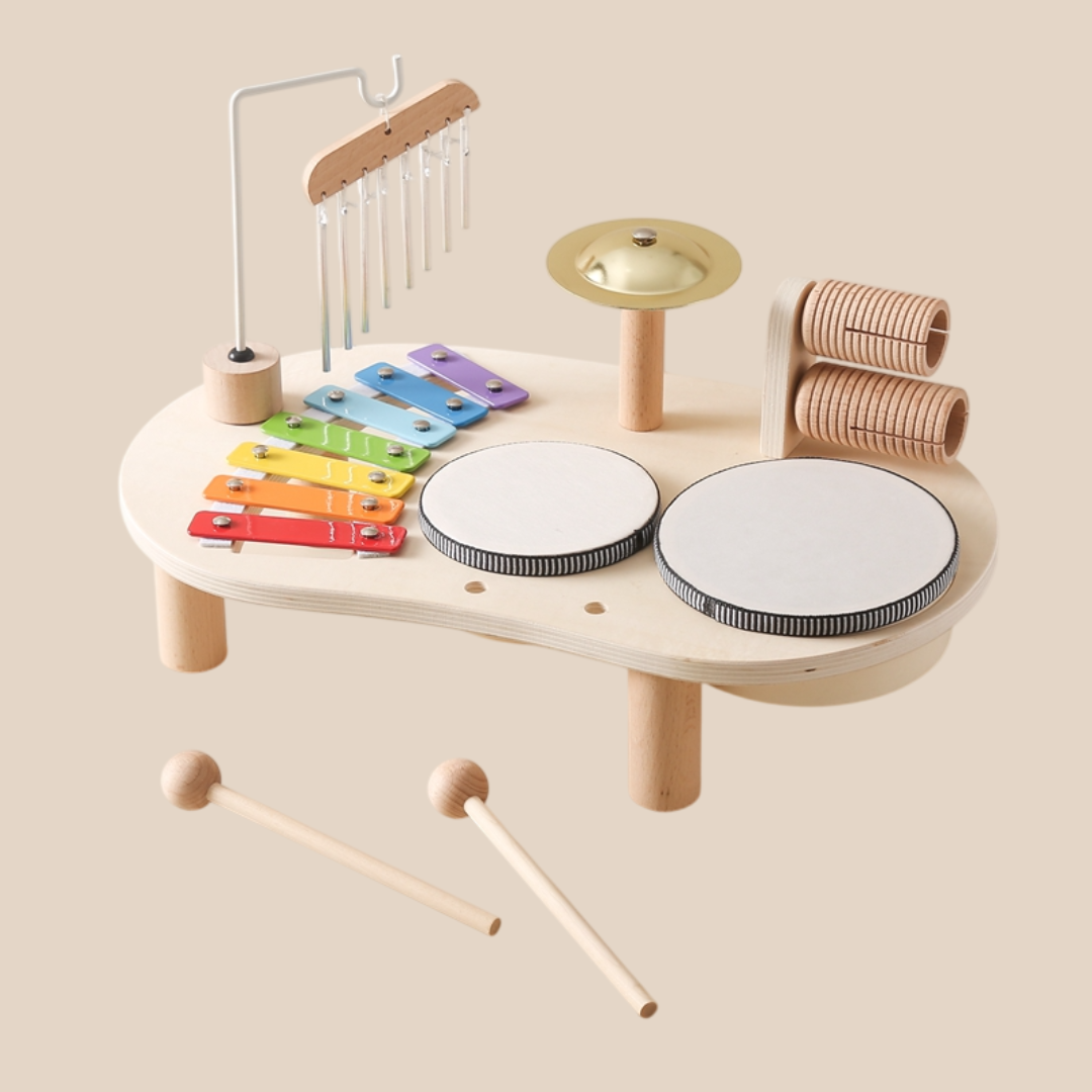 Wooden Music Table for Kids | Xylophone, Drums, and Cymbals Included