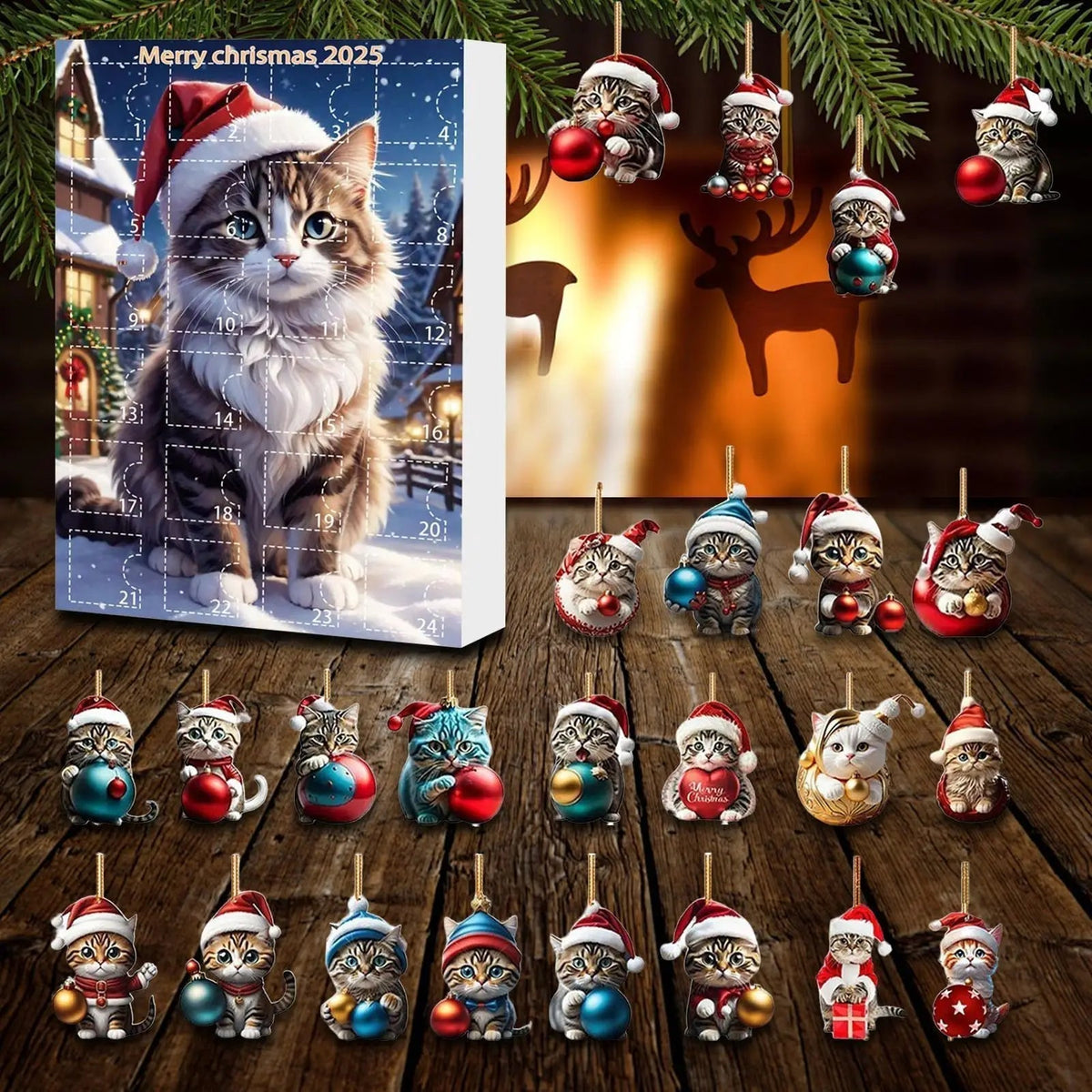 Cat Christmas Ornaments Set | Whimsical Acrylic Holiday Decor