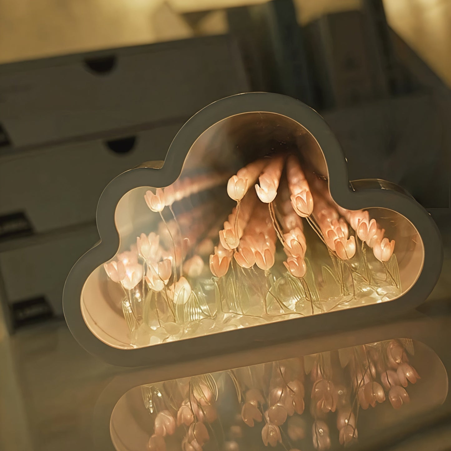 LED Floral Infinity Mirror Lamp | Elegant Warm White Glow