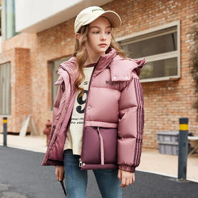Girls' Duck Down Puffer Jacket | Stylish Gradient Insulated Coat