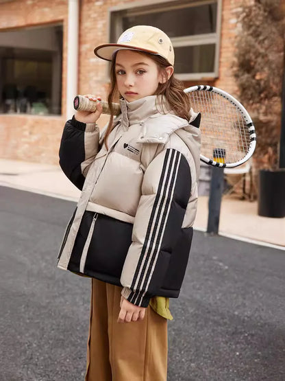 Girls' Duck Down Puffer Jacket | Stylish Gradient Insulated Coat