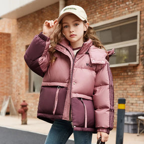 Girls' Duck Down Puffer Jacket | Stylish Gradient Insulated Coat
