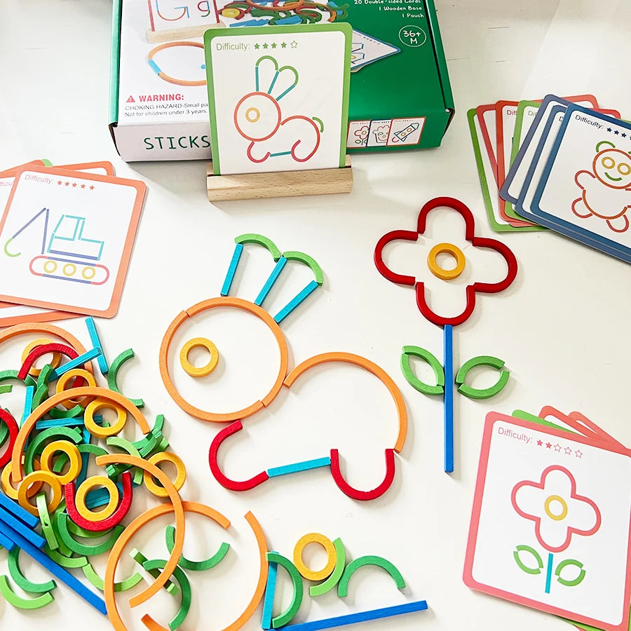 Wooden Shape Puzzle Set | 120 Pieces & 20 Double-Sided Cards