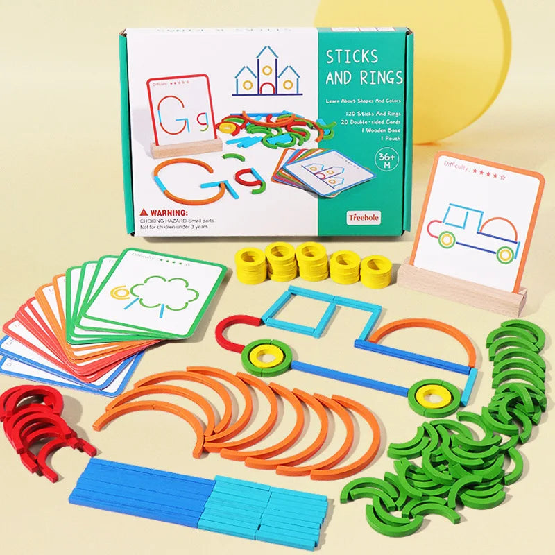 Wooden Shape Puzzle Set | 120 Pieces & 20 Double-Sided Cards