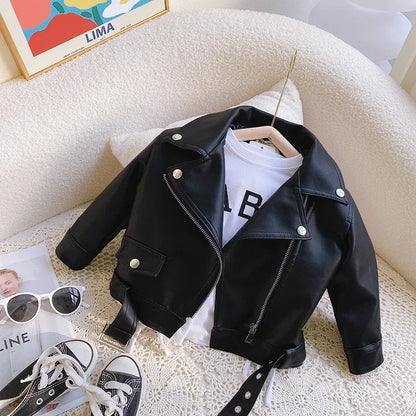 Kids' Faux Leather Biker Jacket | Warm Winter Style for Ages 2-7