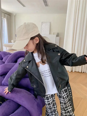 Kids' Faux Leather Biker Jacket | Warm Winter Style for Ages 2-7