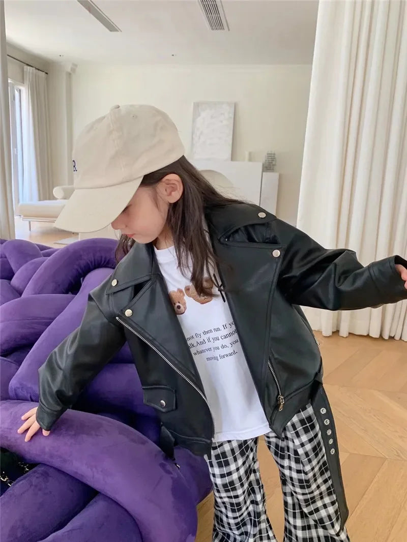 Kids' Faux Leather Biker Jacket | Warm Winter Style for Ages 2-7