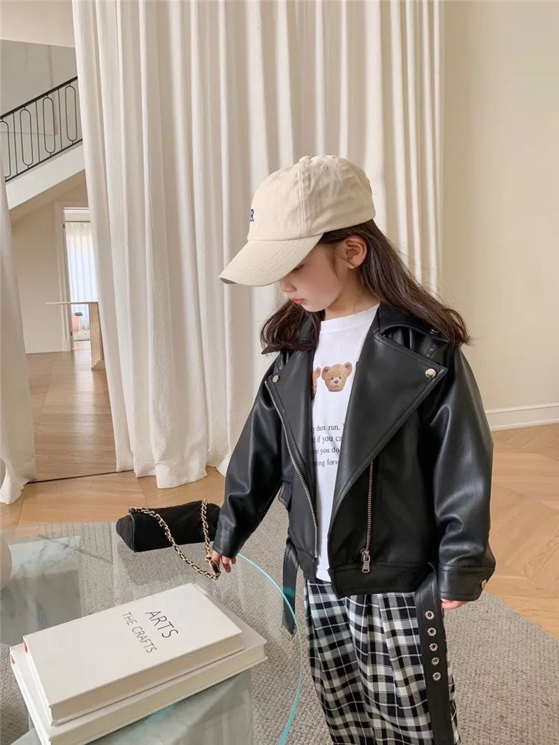 Kids' Faux Leather Biker Jacket | Warm Winter Style for Ages 2-7