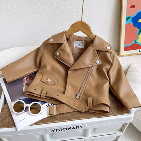 Kids' Faux Leather Biker Jacket | Warm Winter Style for Ages 2-7