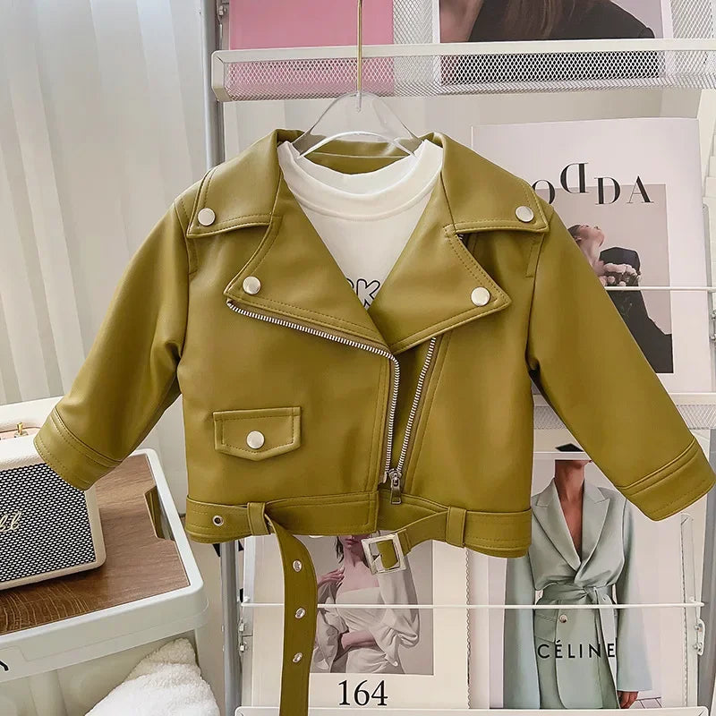 Kids' Faux Leather Biker Jacket | Warm Winter Style for Ages 2-7