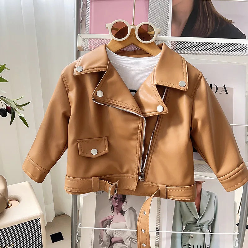 Kids' Faux Leather Biker Jacket | Warm Winter Style for Ages 2-7