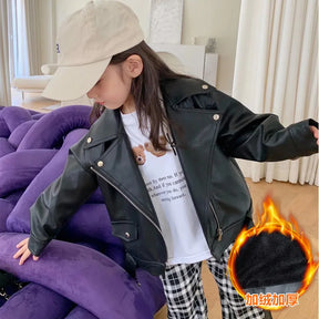 Kids' Faux Leather Biker Jacket | Warm Winter Style for Ages 2-7
