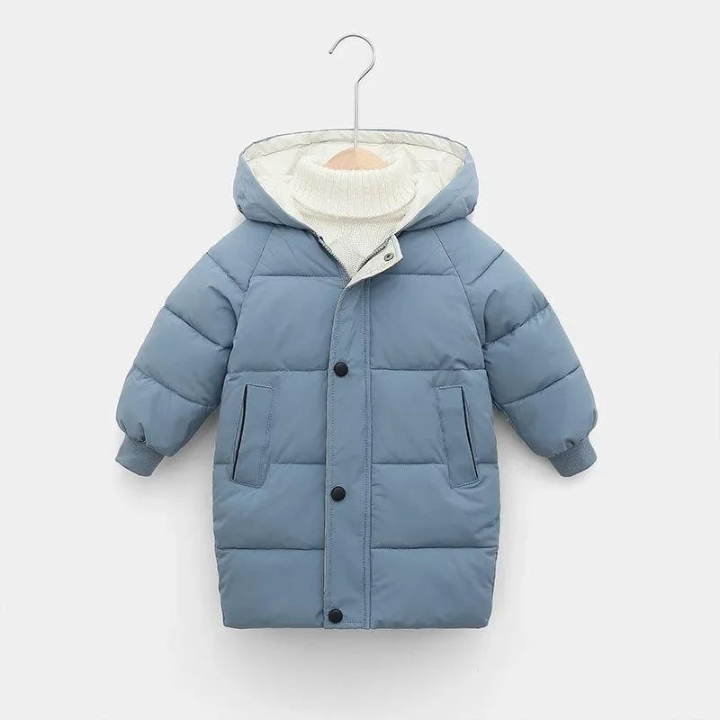 Kids' Long Down Jacket | Thickened Cotton-Padded Warmth