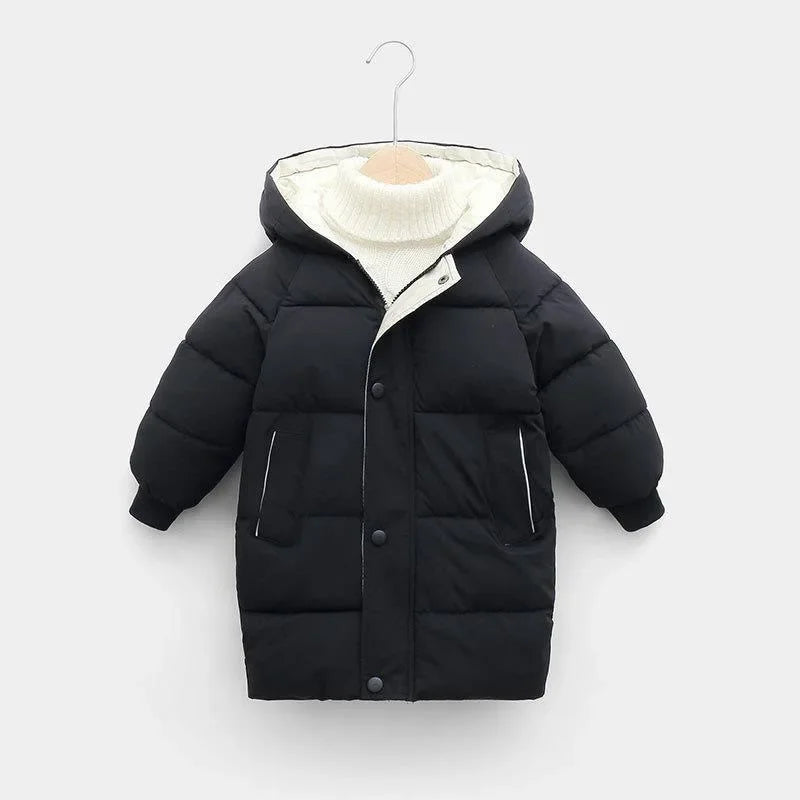 Kids' Long Down Jacket | Thickened Cotton-Padded Warmth