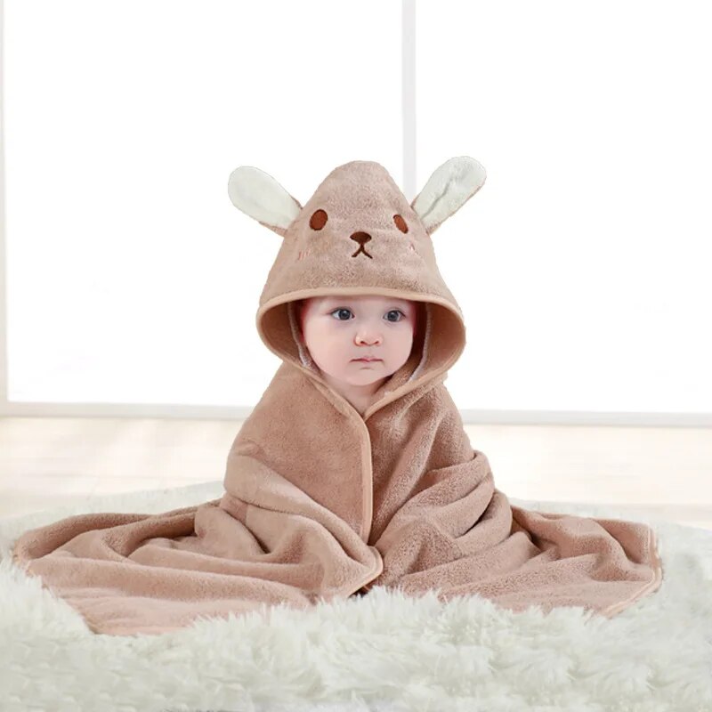 Kids' Hooded Bath Towel | Soft Coral Fleece with Animal Cartoons