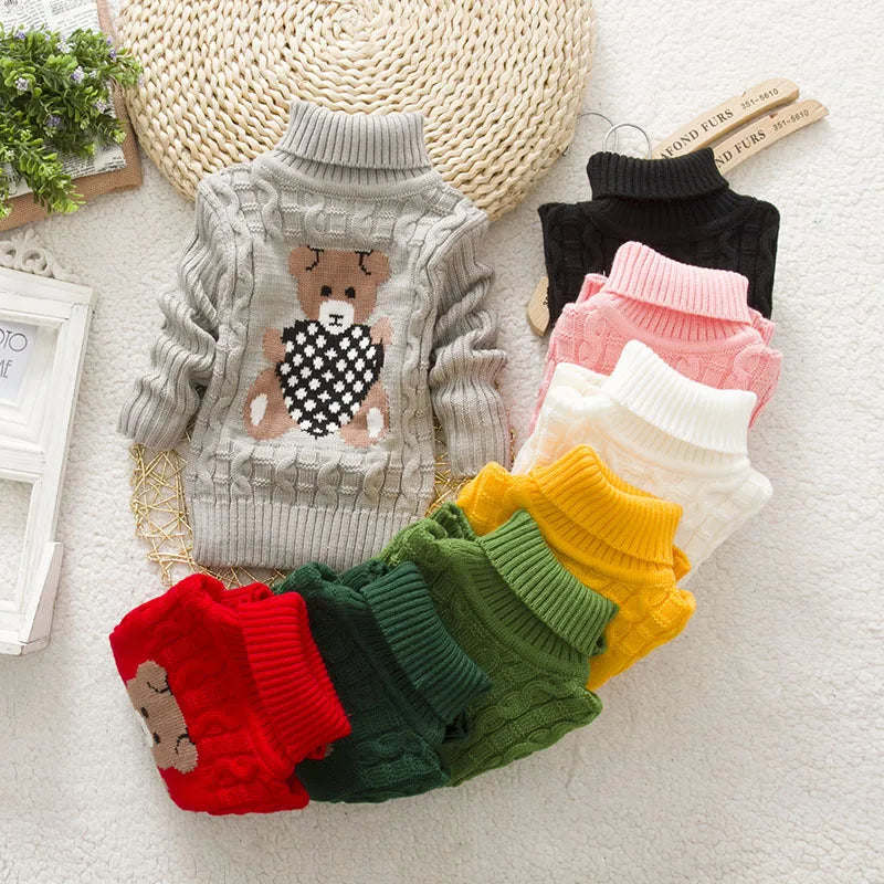 Kids Turtleneck Cable Knit Sweater | Soft Thick Acrylic Warmth