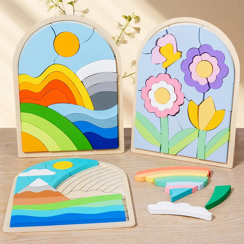 Rainbow Wooden Puzzle Blocks | Creative Problem-Solving Toy for Kids