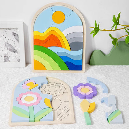 Rainbow Wooden Puzzle Blocks | Creative Problem-Solving Toy for Kids