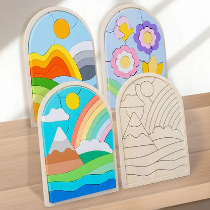 Rainbow Wooden Puzzle Blocks | Creative Problem-Solving Toy for Kids