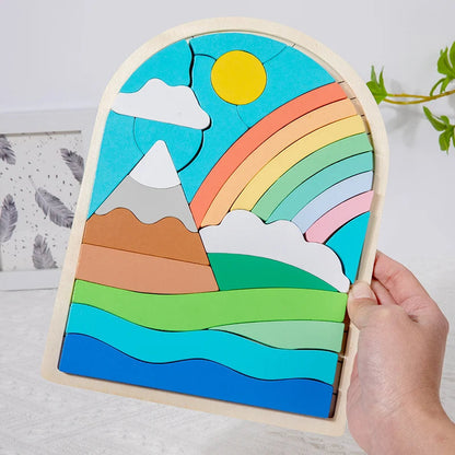 Rainbow Wooden Puzzle Blocks | Creative Problem-Solving Toy for Kids