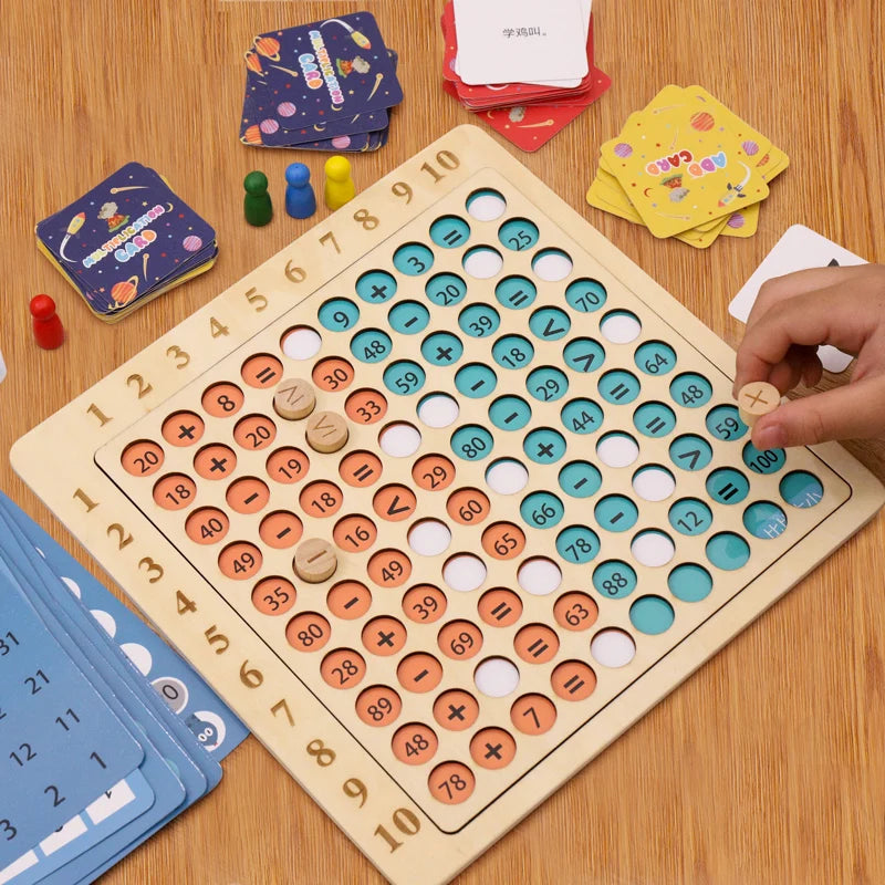 Educational Math Game Board | Wooden Play Set with Dice and Cards