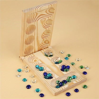 Mancala Travel Game | Deluxe Wooden Board with Glass Tiles