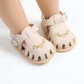 Baby Girls' Sandals | Soft Faux Leather with Floral Embroidery