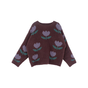 Girls' Tulip Print Sweater | Soft Cotton for Comfort