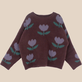 Girls' Tulip Print Sweater | Soft Cotton for Comfort